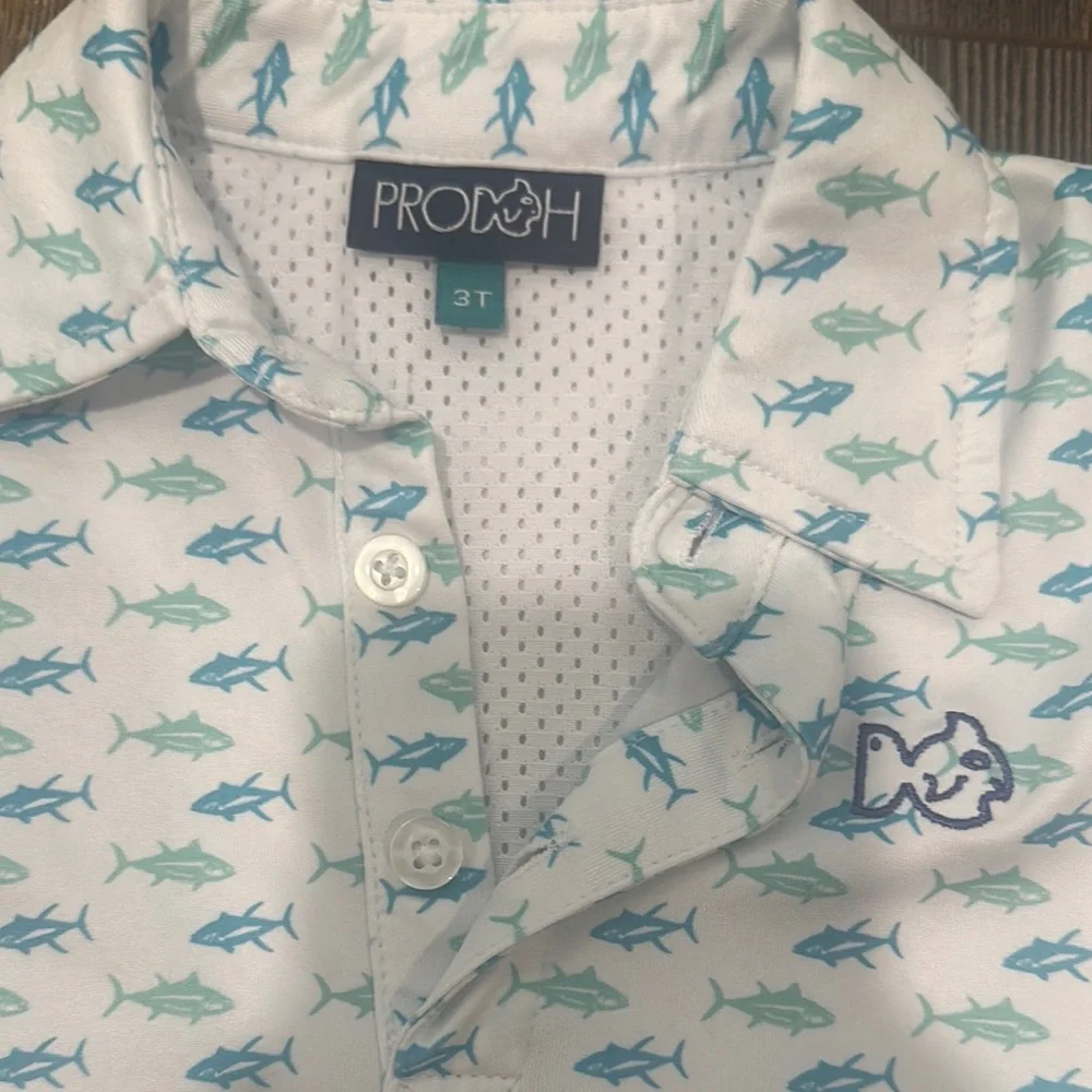 PRODOH Kids Shark Print Polo Shirt - White and Blue - Picture 3 of 4